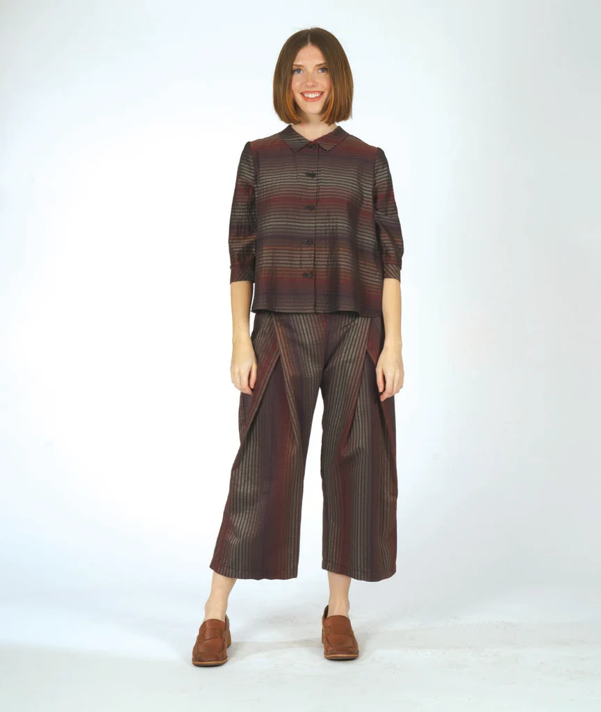 Niche's Twinbutton Top in Shimmer Stripe Brown