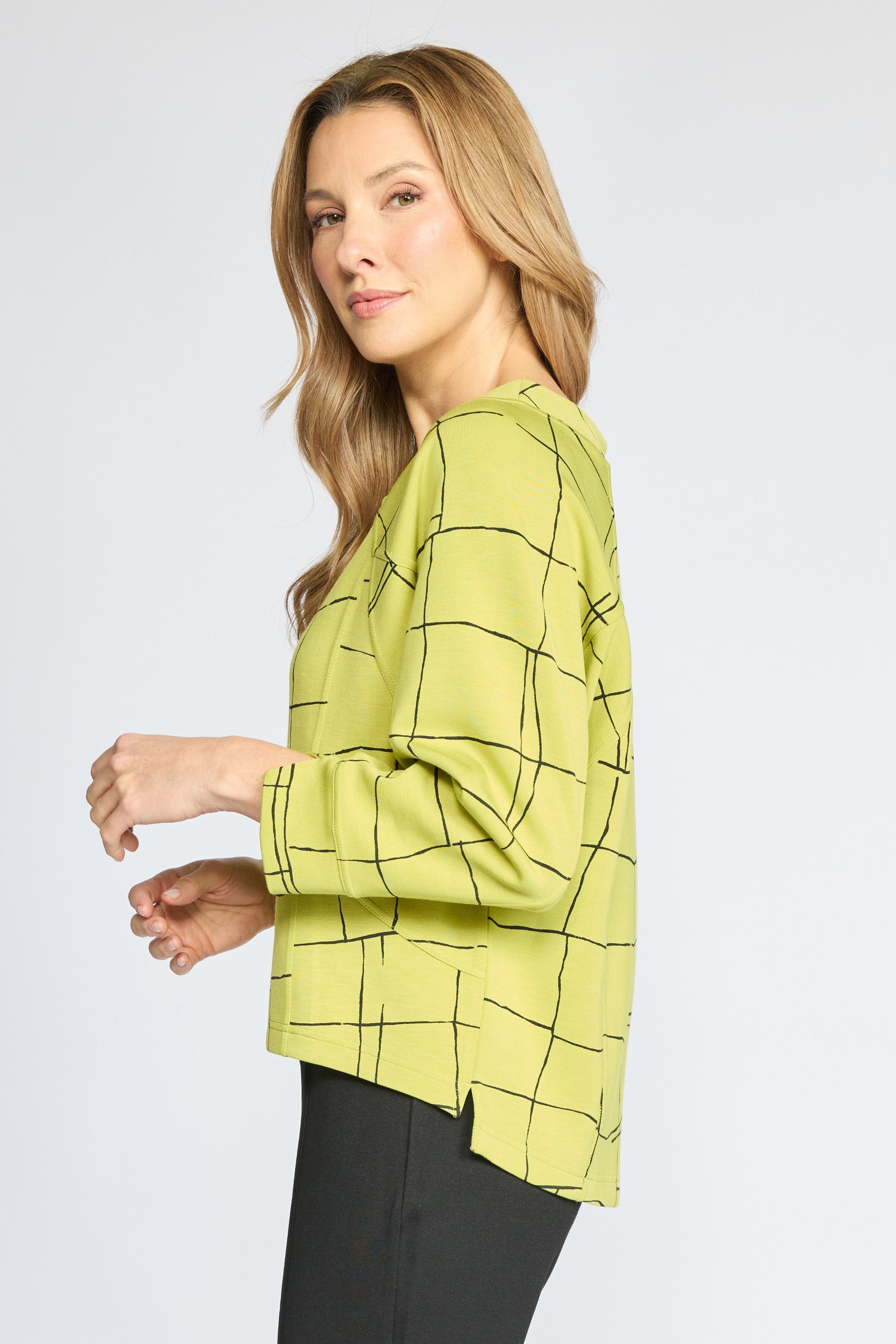 Olivia's Border Stitch Pullover in Pear