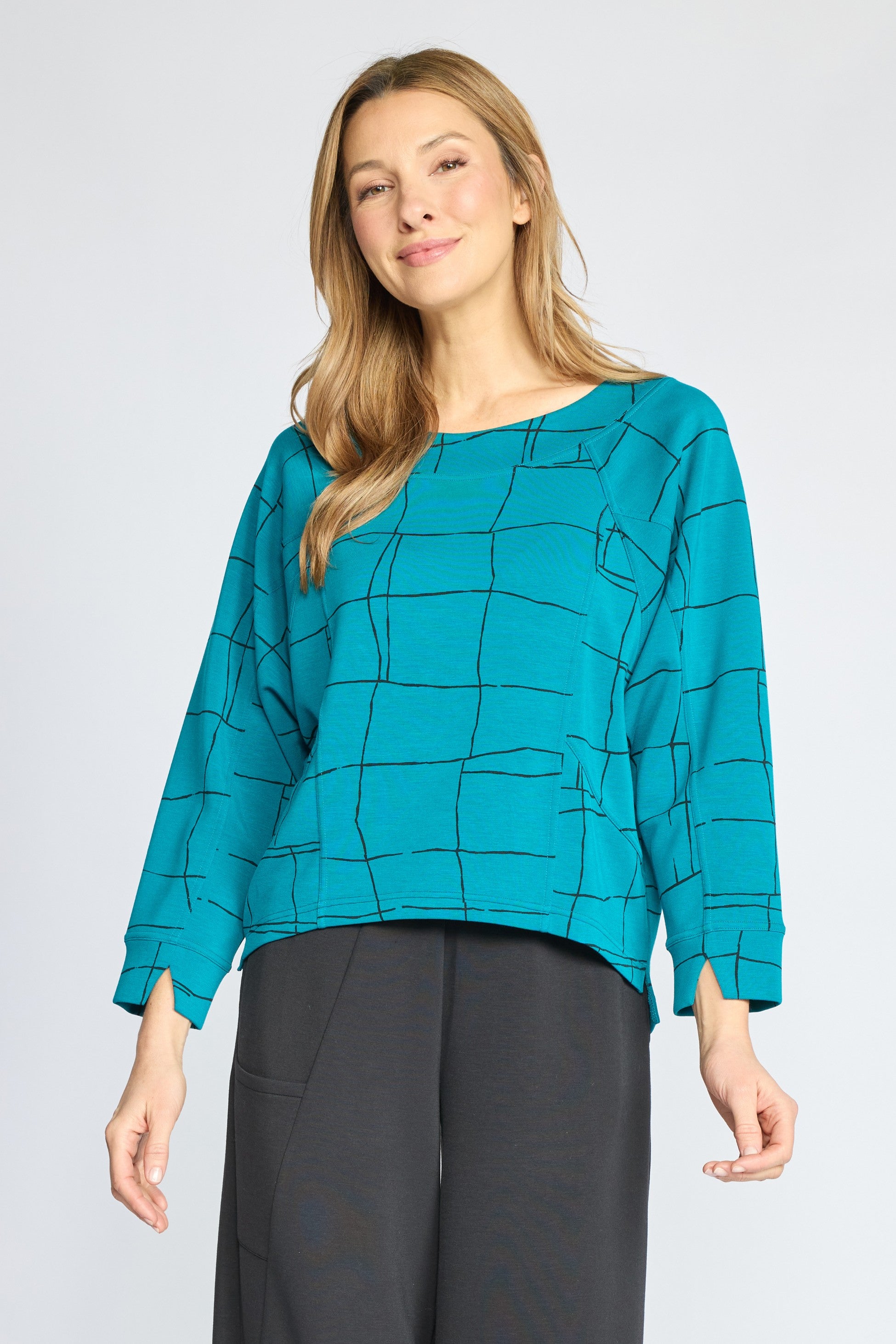 Olivia's Border Stitch Pullover in Teal