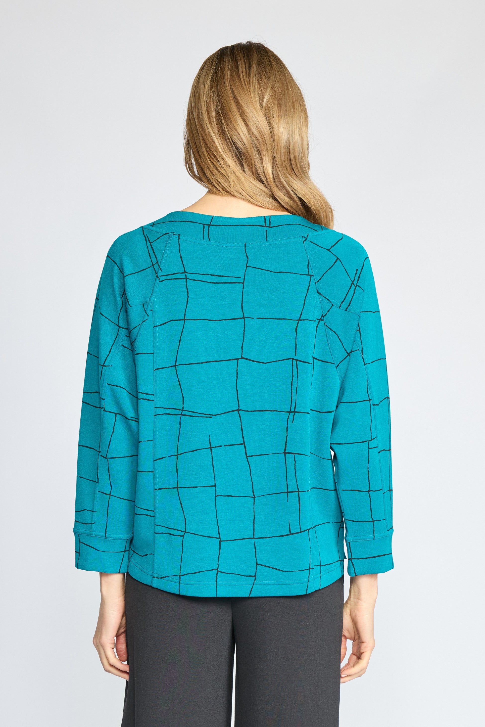 Olivia's Border Stitch Pullover in Teal