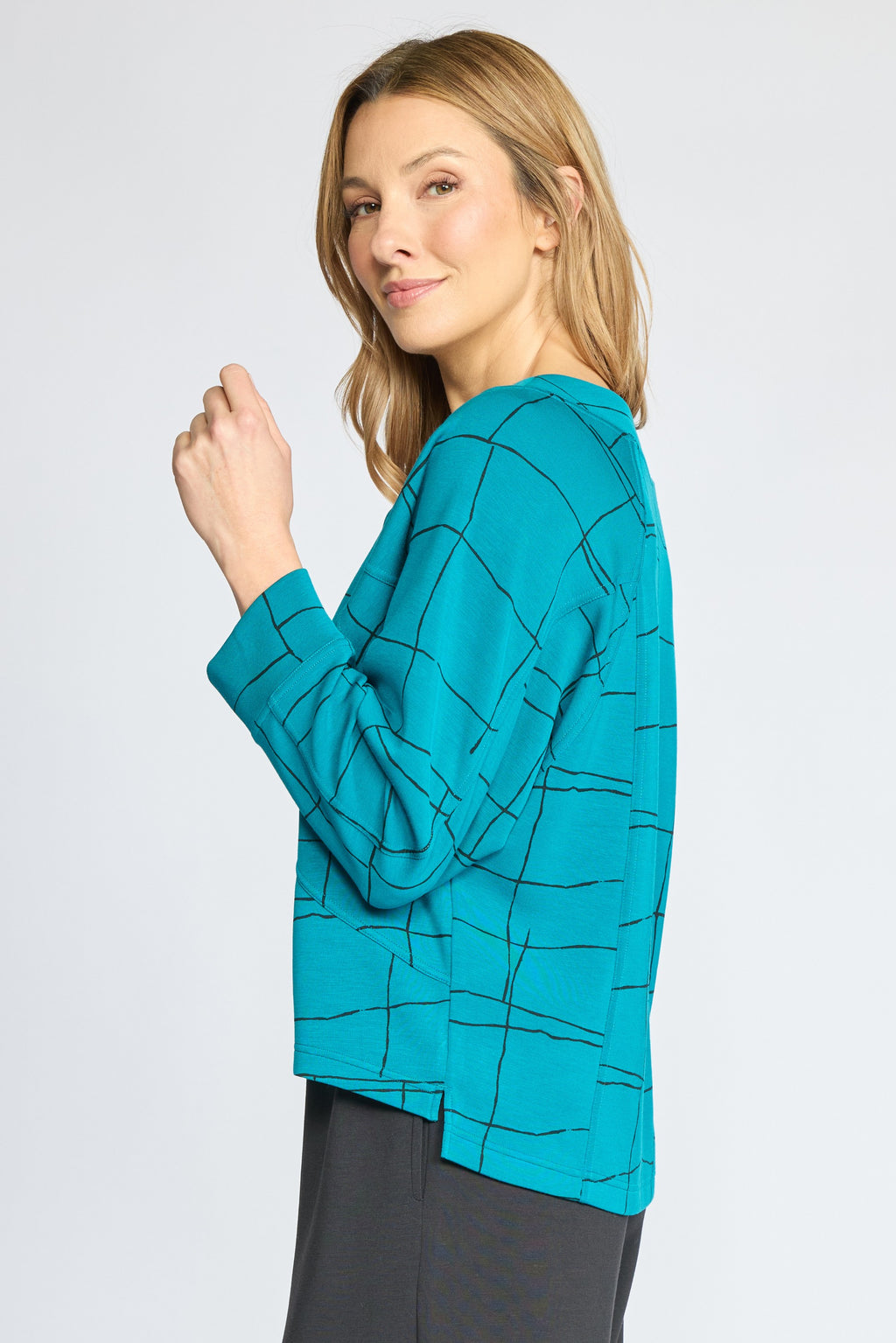 Olivia's Border Stitch Pullover in Teal