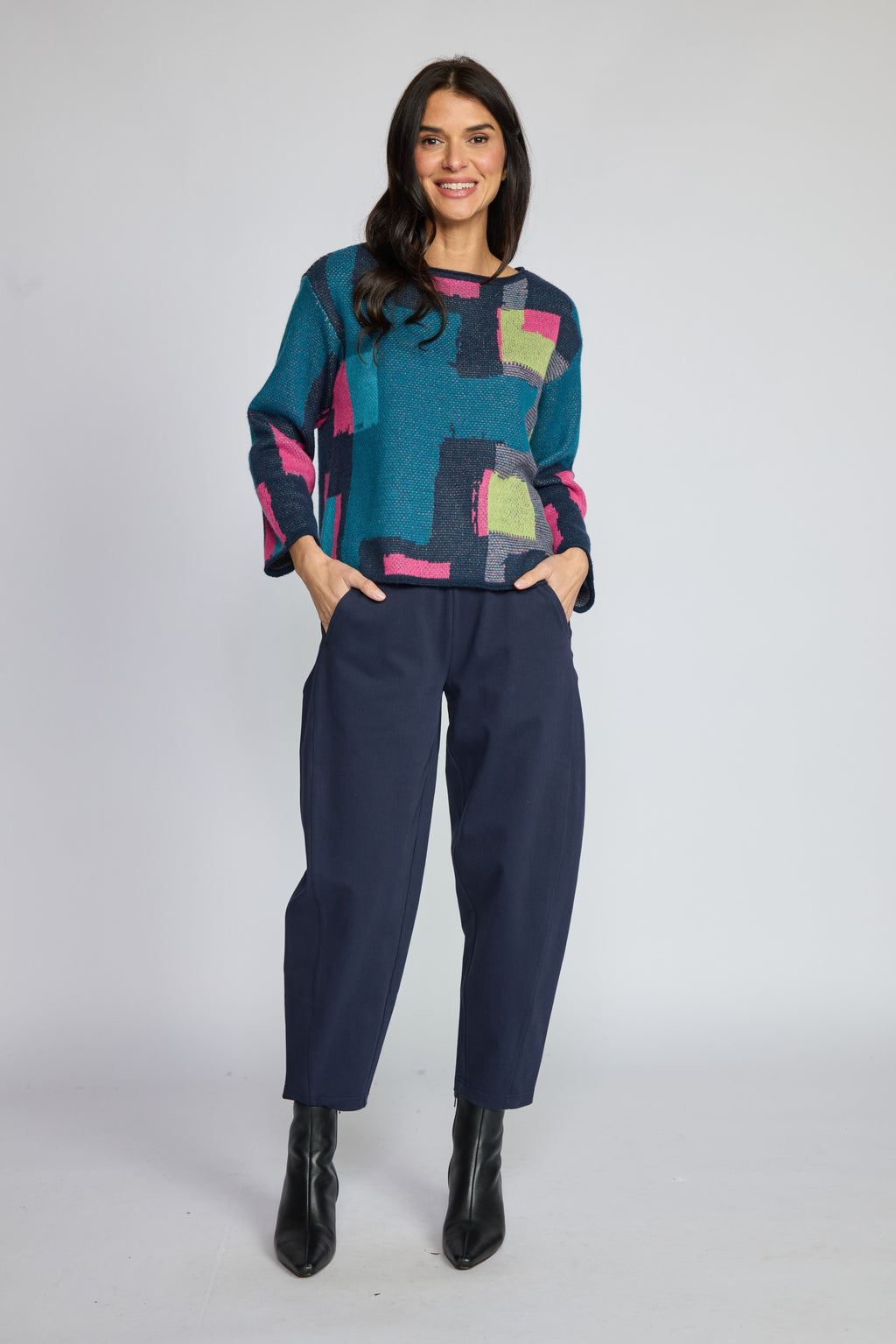Olivia's Collage Swing Sweater in Teal