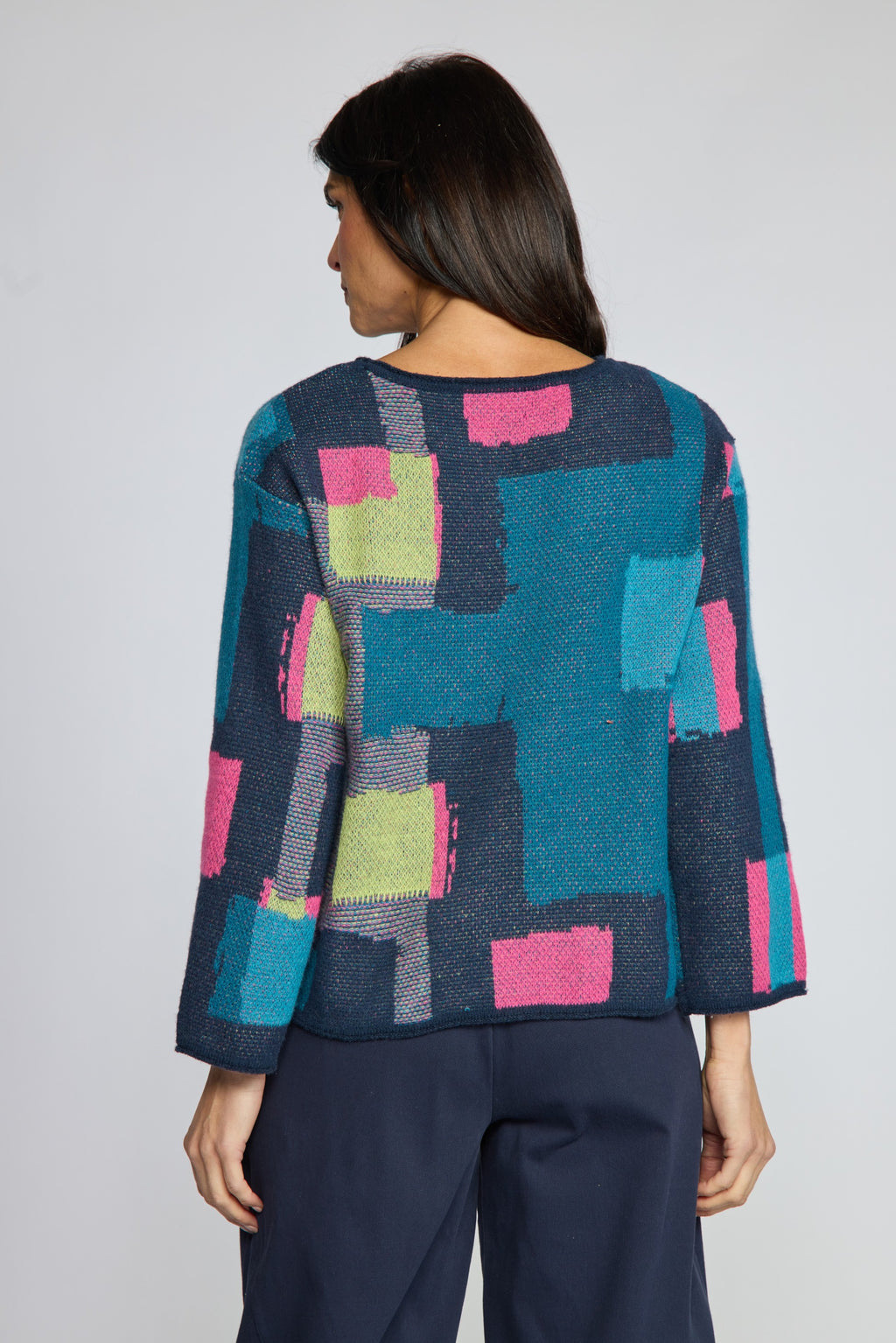 Olivia's Collage Swing Sweater in Teal