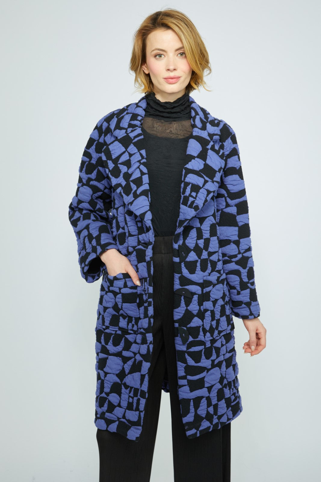 Olivia's Cubism Car Coat in Dusk