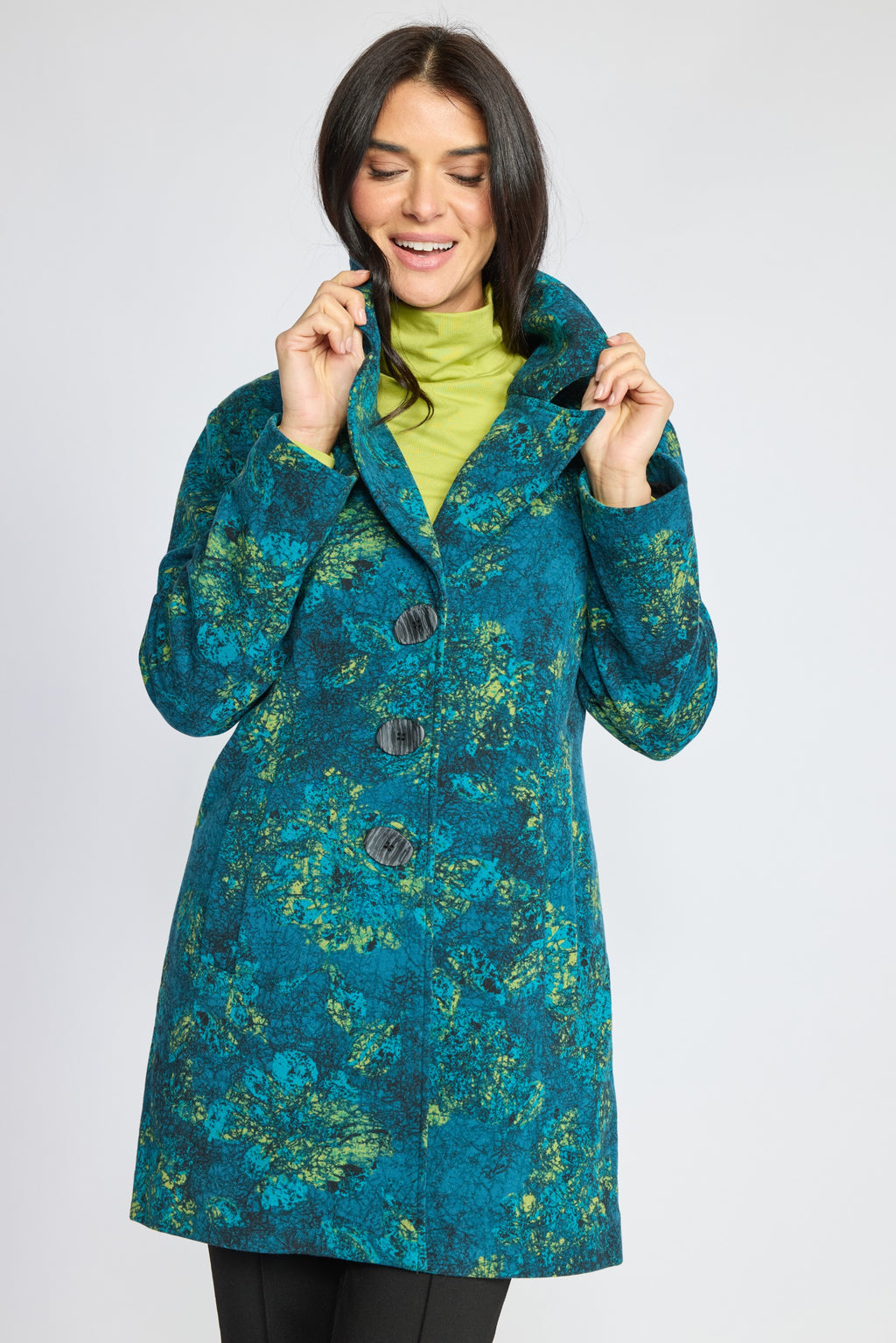 Olivia's Floral Car Coat in Teal