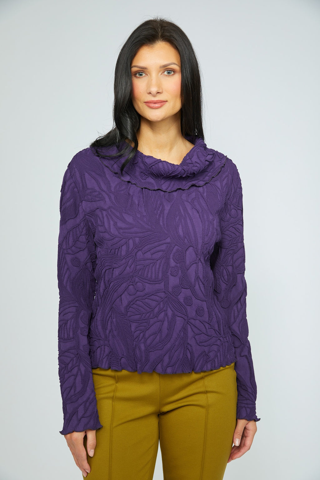 Olivia's Floral Embossed Cowl in Violet
