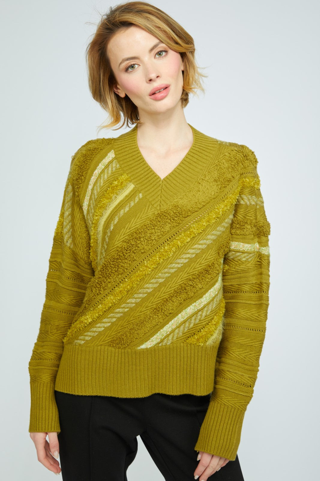 Olivia Mixed Media Sweater in Moss