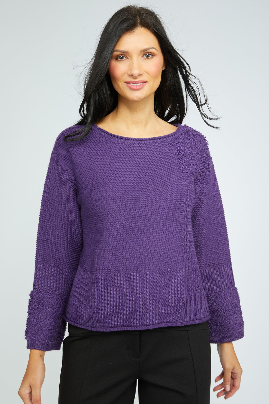 Olivia's Plush Texture Block Sweater in Violet