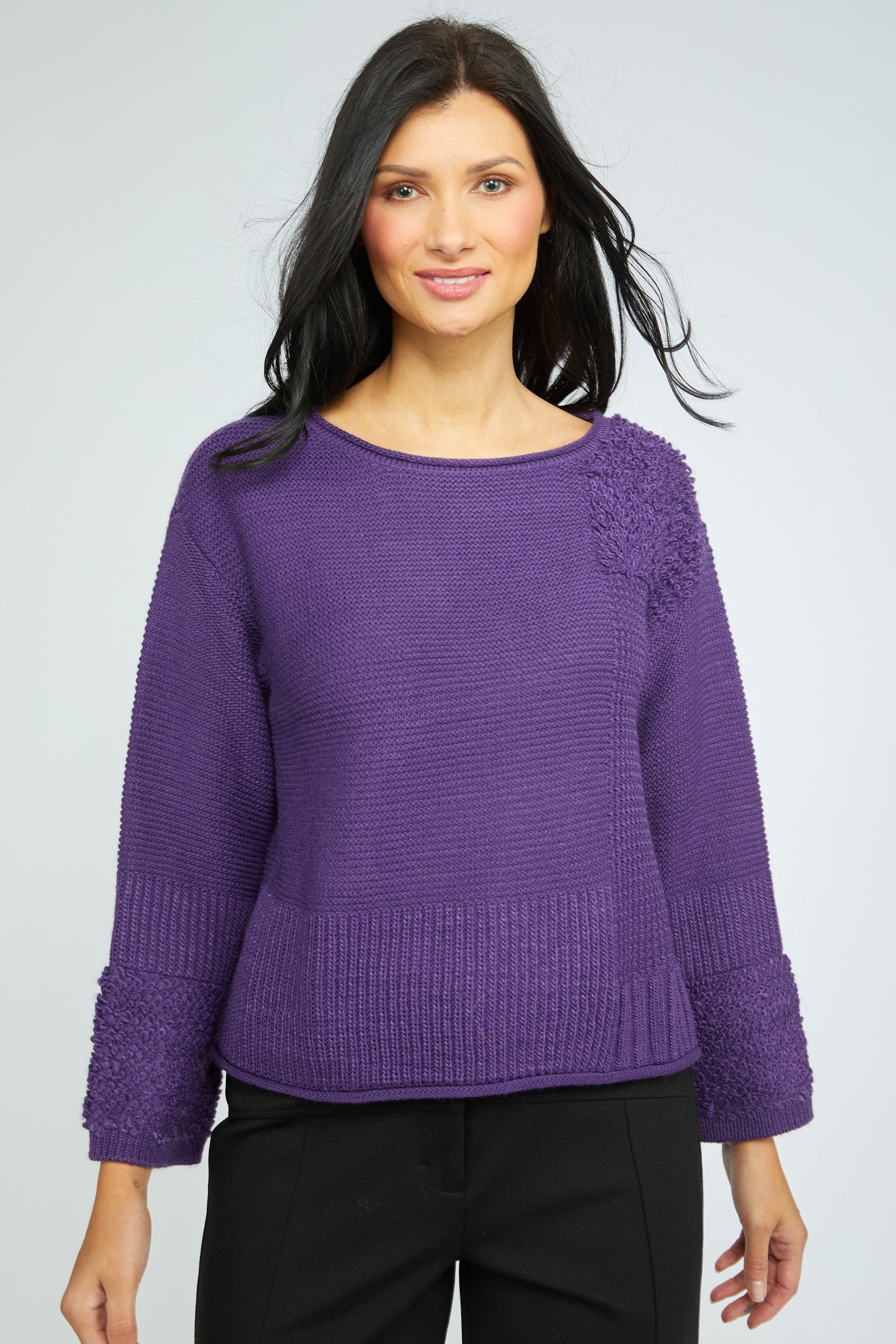 Olivia's Plush Texture Block Sweater in Violet