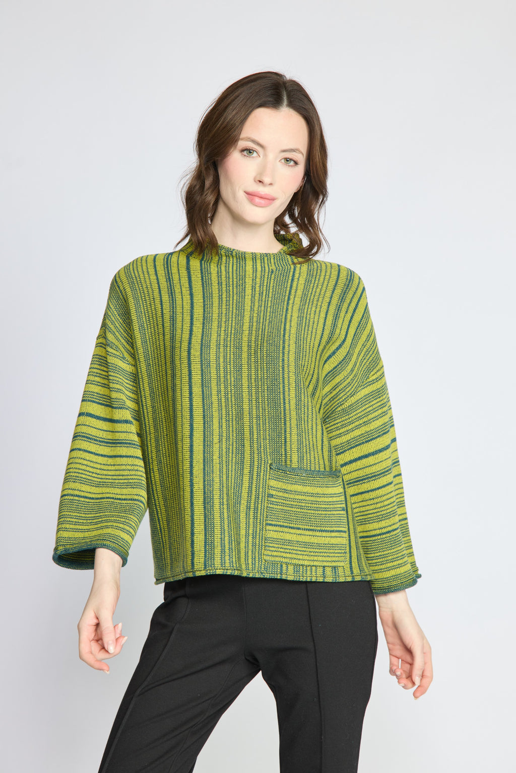 Reverse Stripe Funnel Neck Top