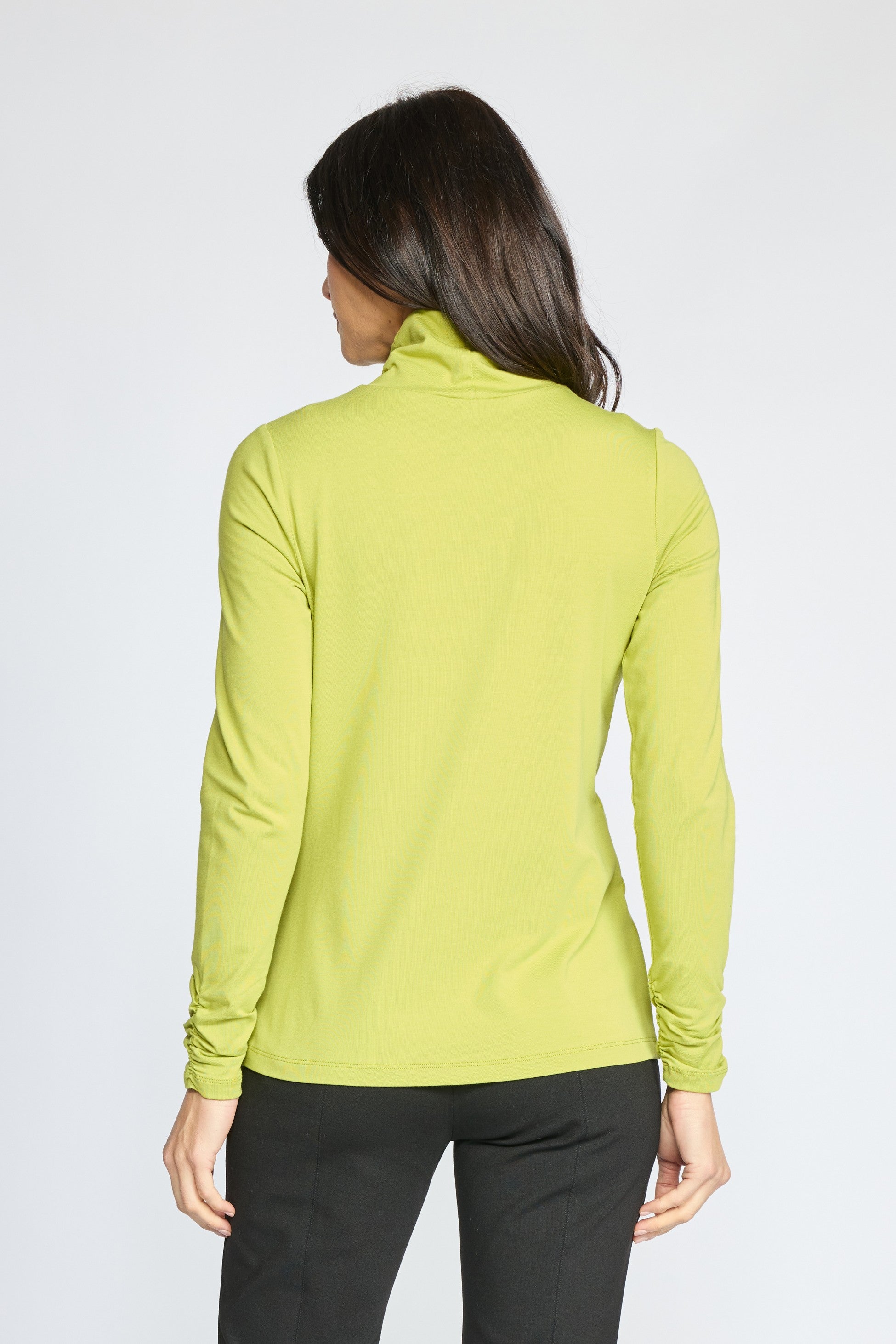 Olivia's Ruched Turtleneck in Pear
