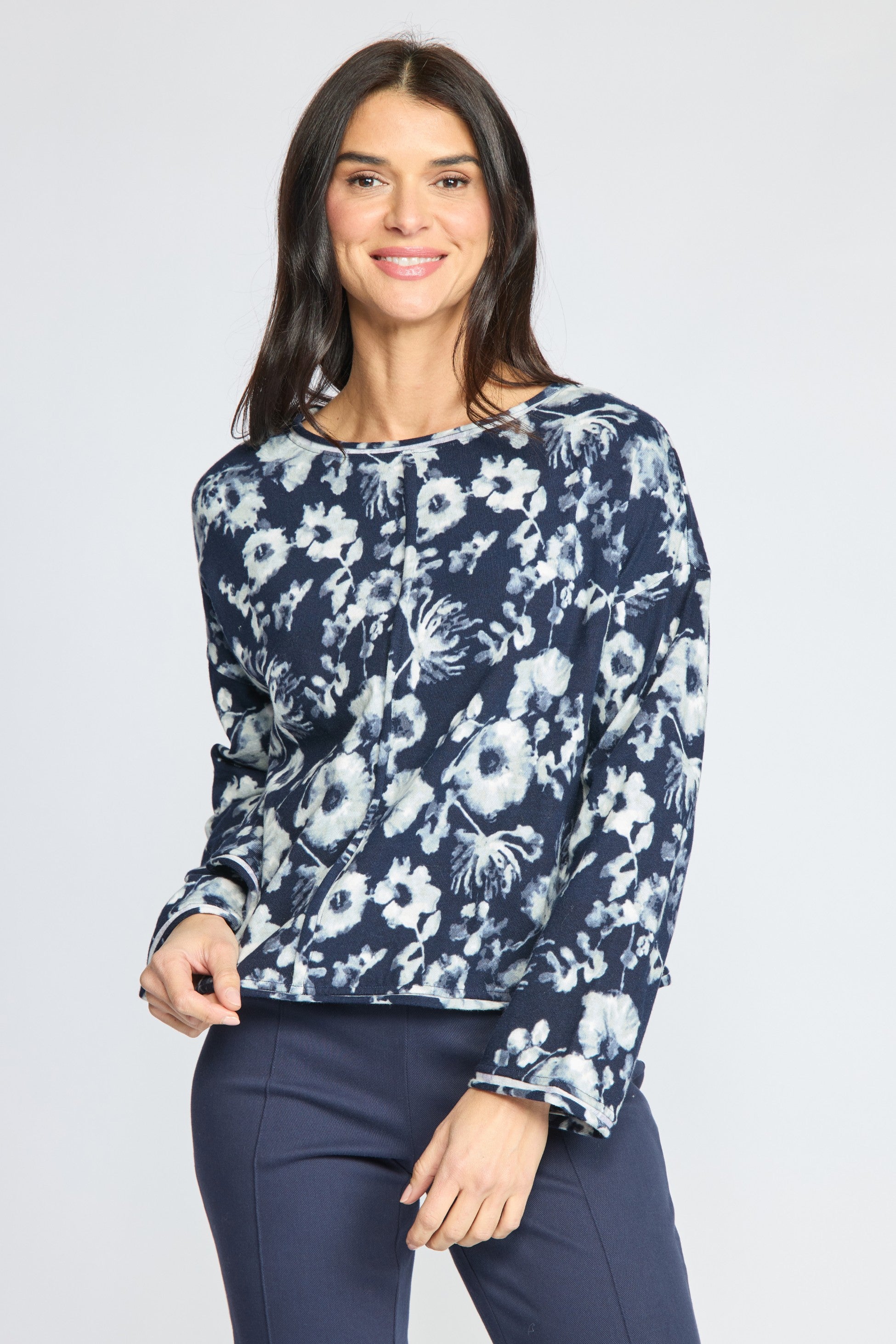 The Soft Focus Floral Pullover from Olivia in Navy