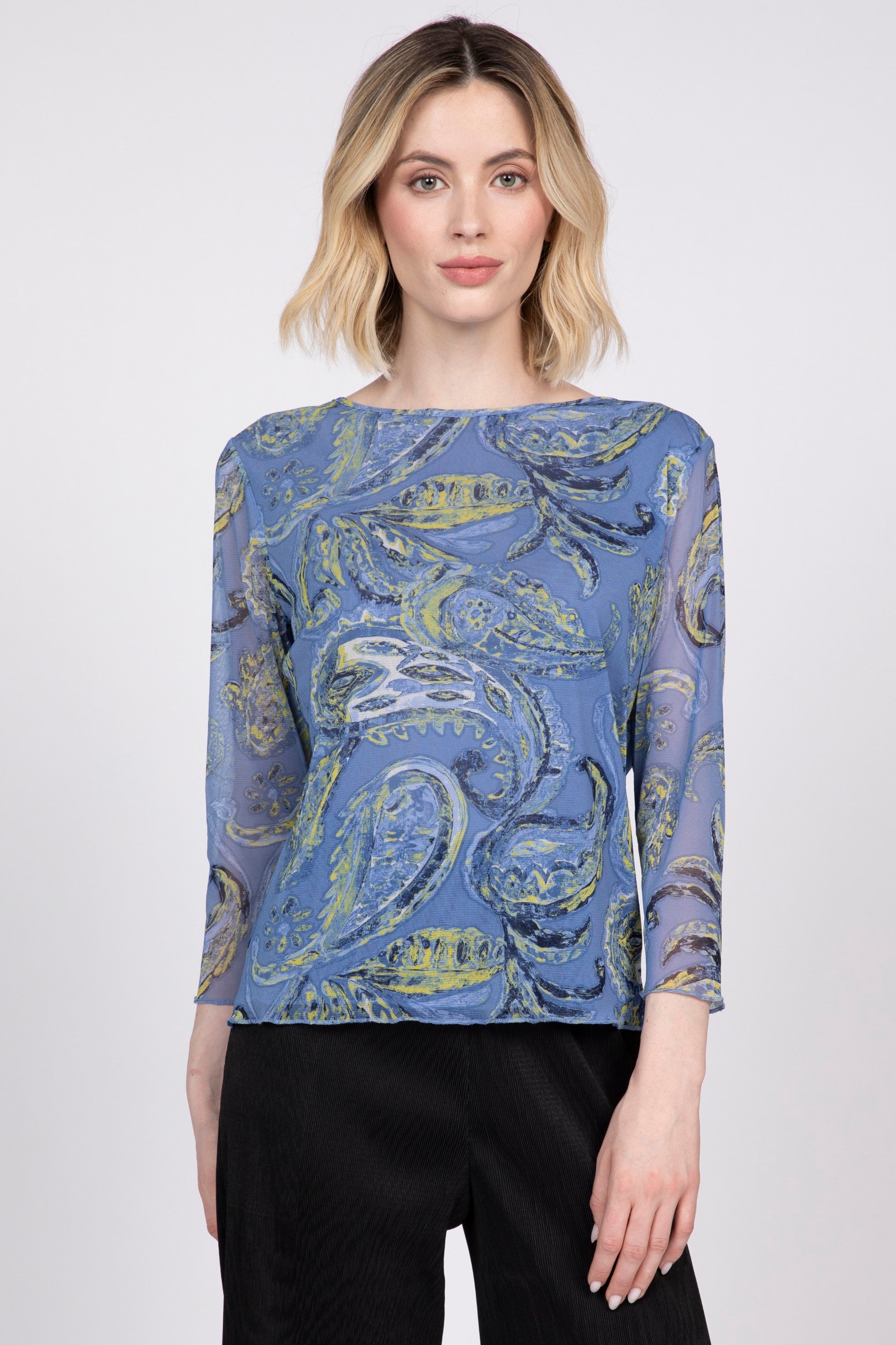 Paisley Mesh Layering Top in Pool