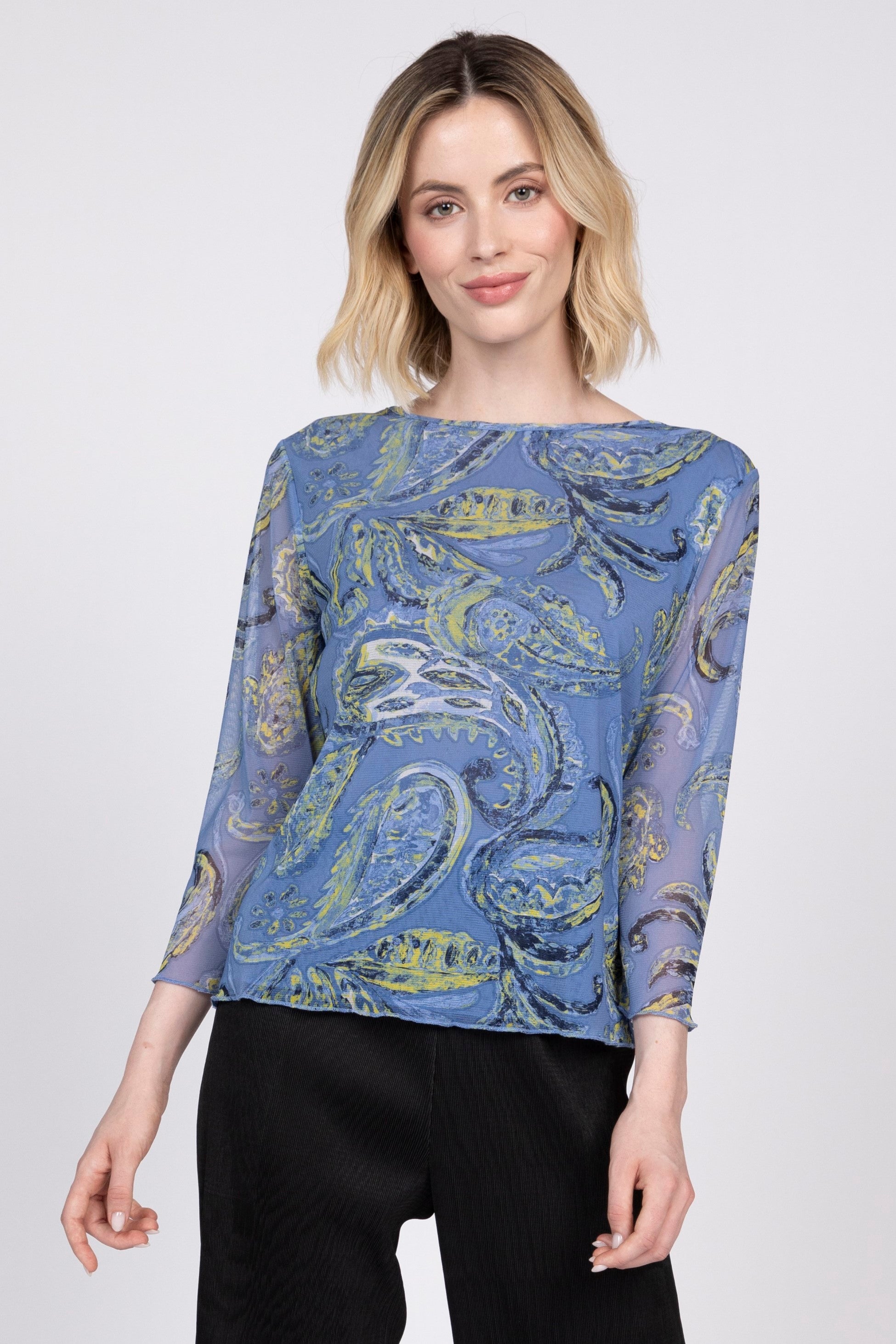 Paisley Mesh Layering Top in Pool