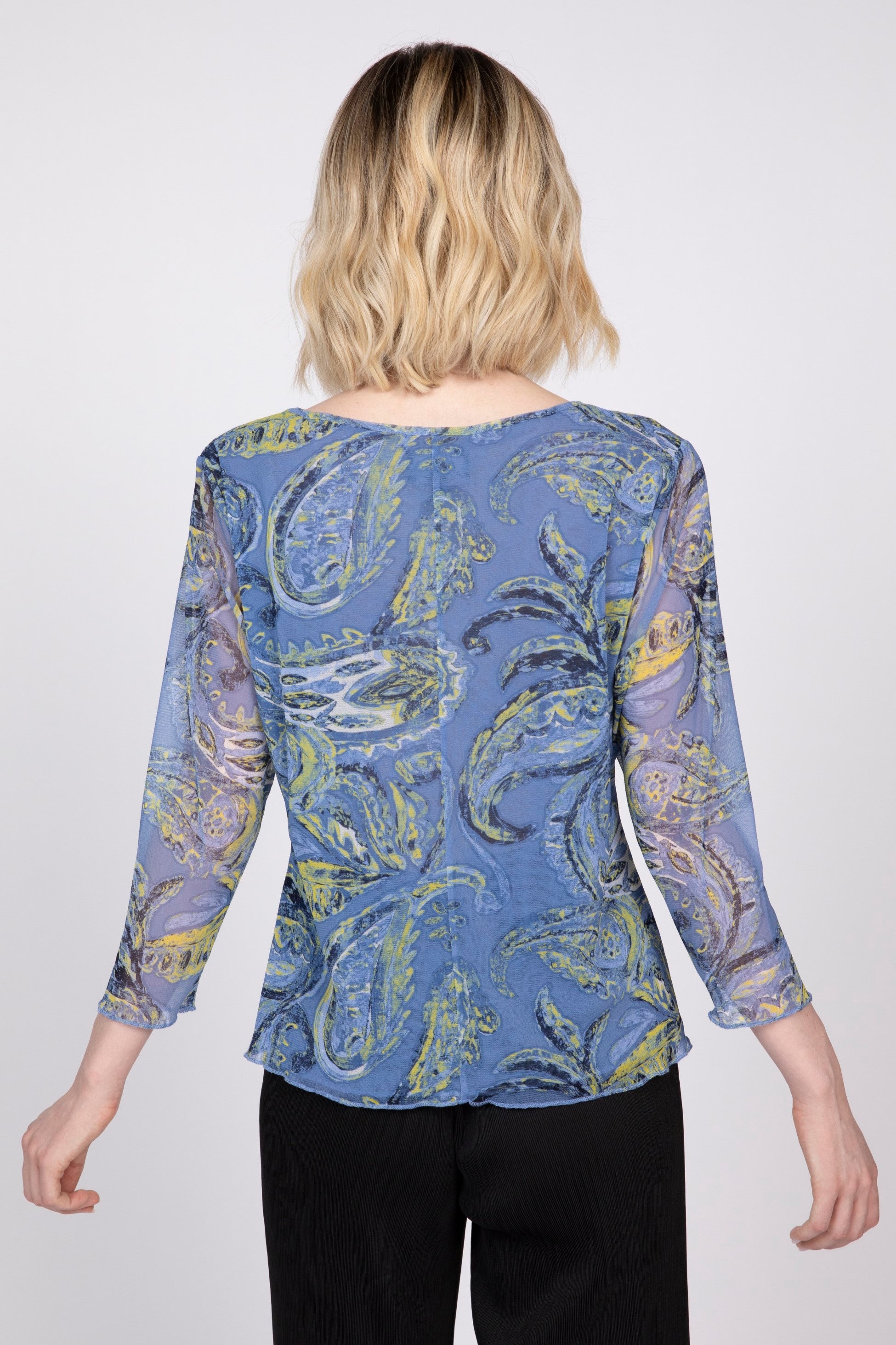 Paisley Mesh Layering Top in Pool