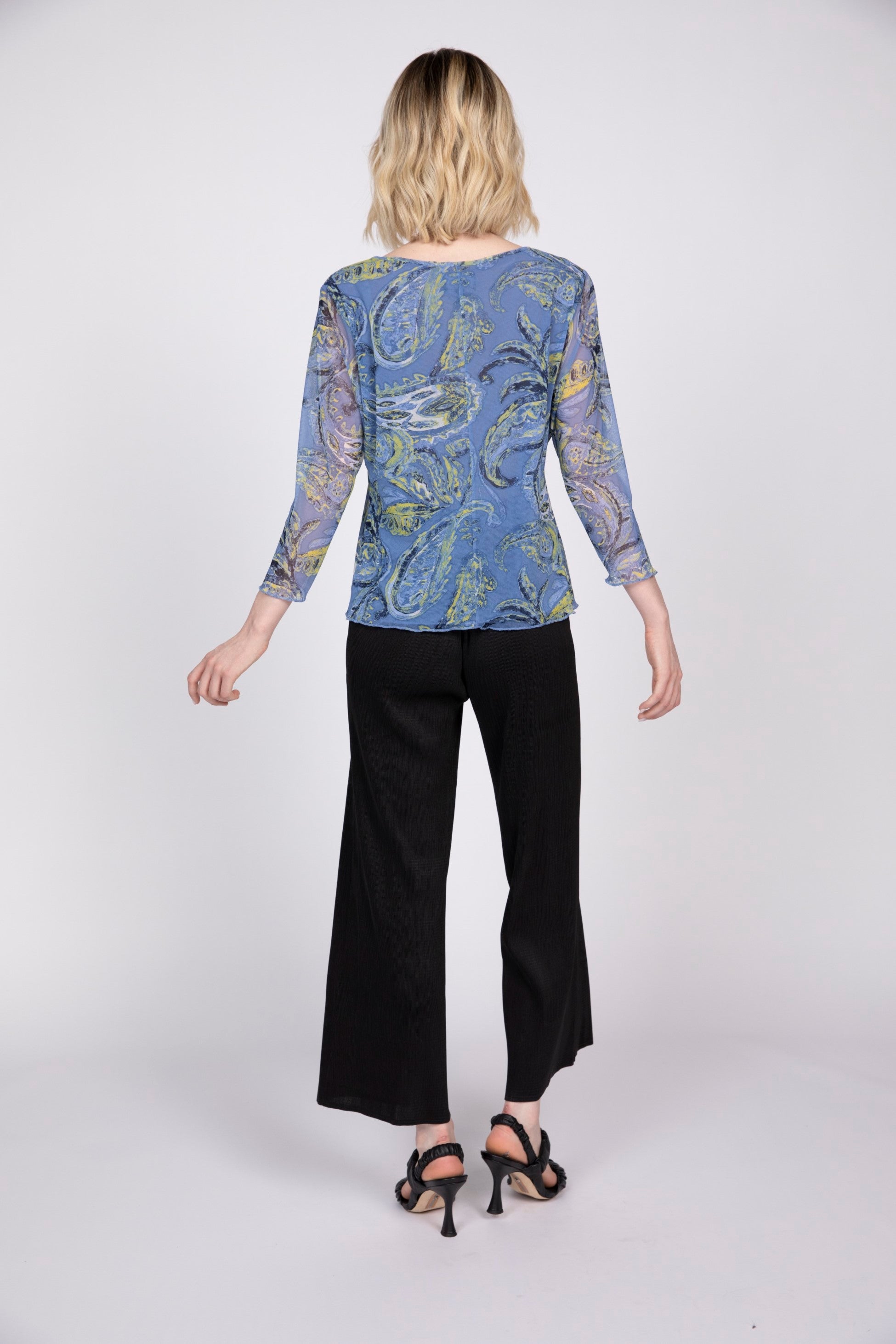 Paisley Mesh Layering Top in Pool