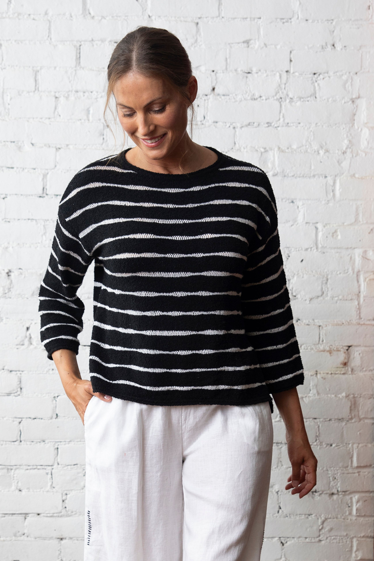 Olivia by Habitat Wave Stripe Pullover in Black