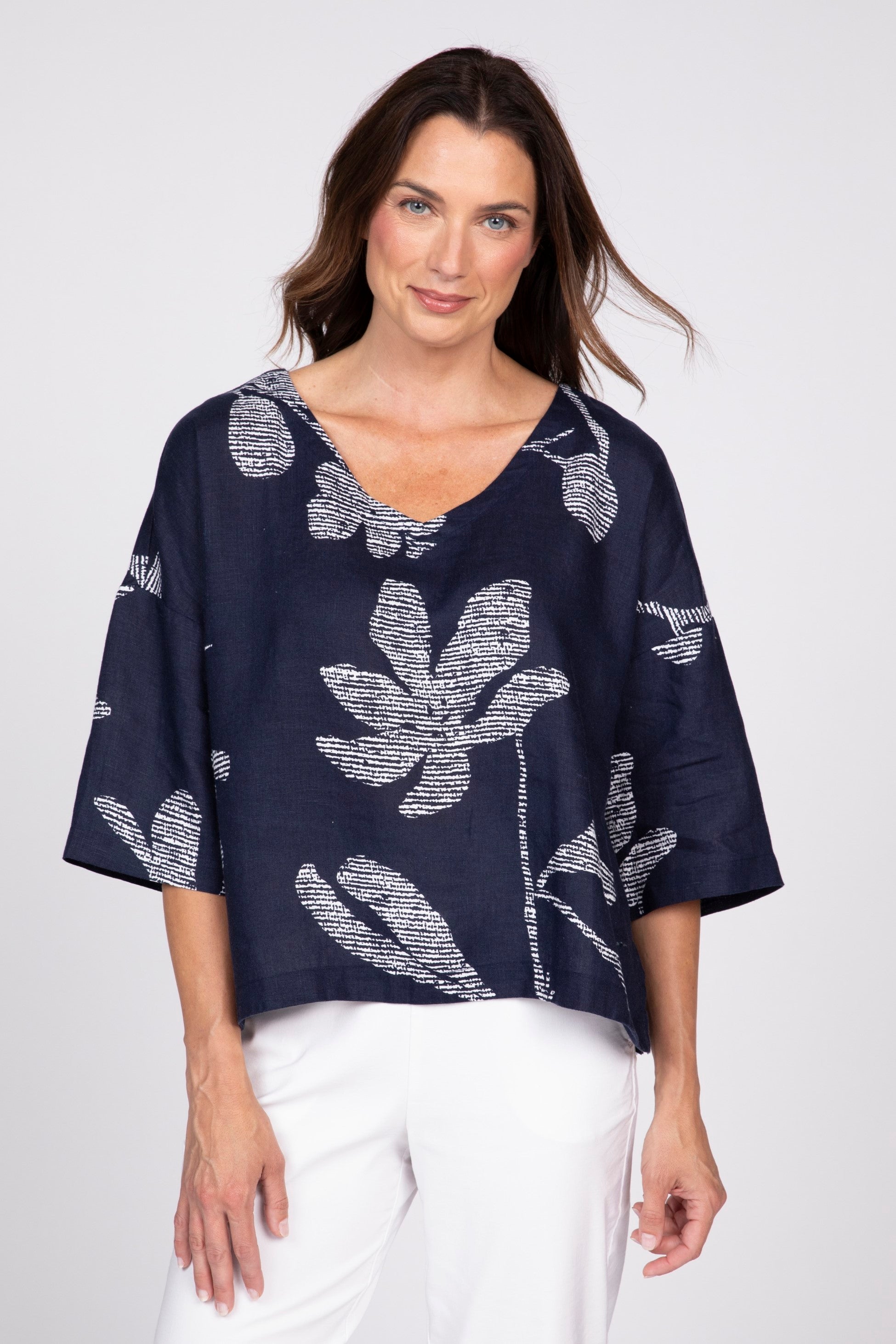 Olivia by Habitat's Amplified Floral Tessa Top in Navy