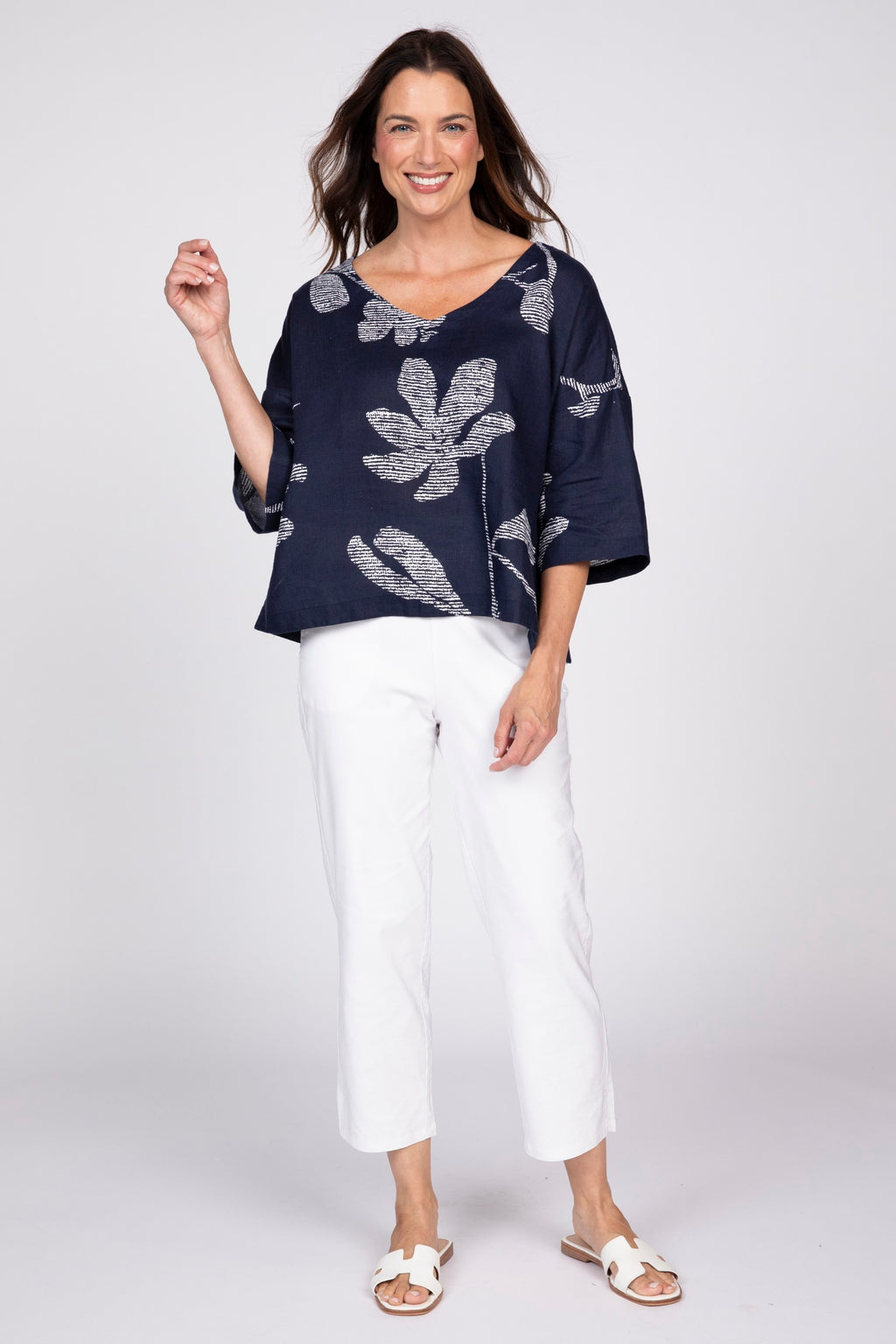 Olivia by Habitat's Amplified Floral Tessa Top in Navy