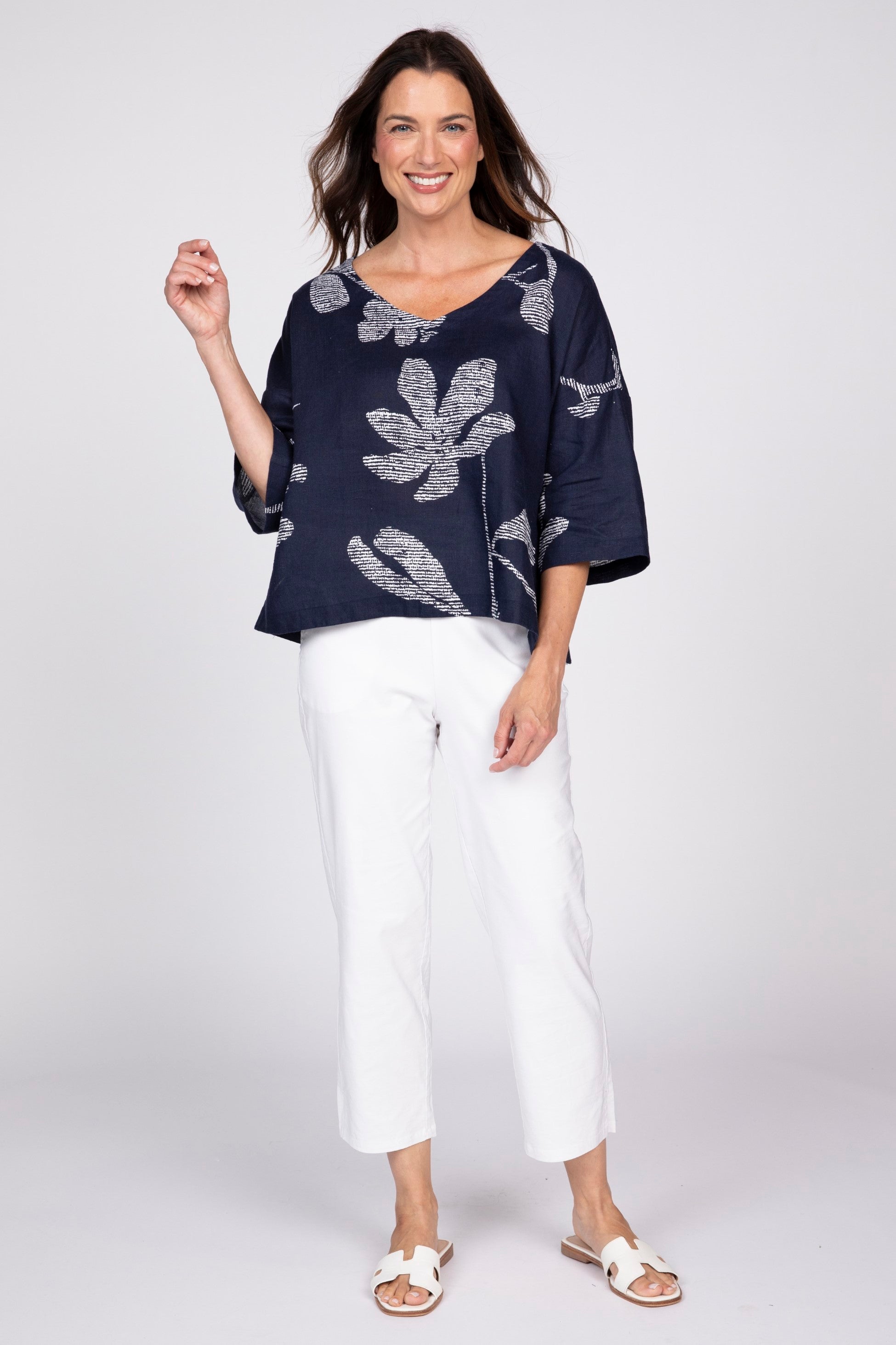 Olivia by Habitat's Amplified Floral Tessa Top in Navy