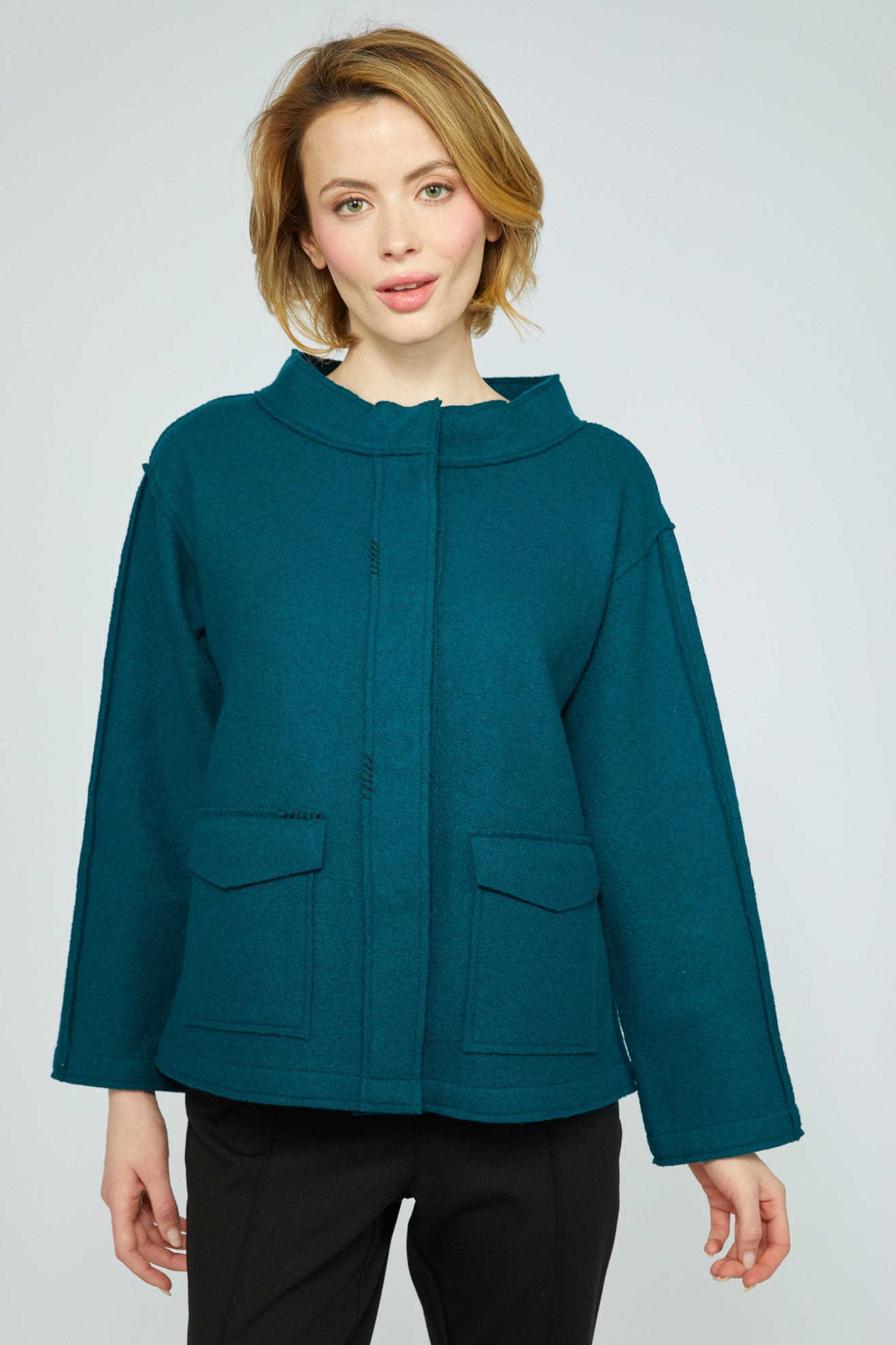 Olivia by Habitat's Boiled Wool Snappy Jacket in Marine