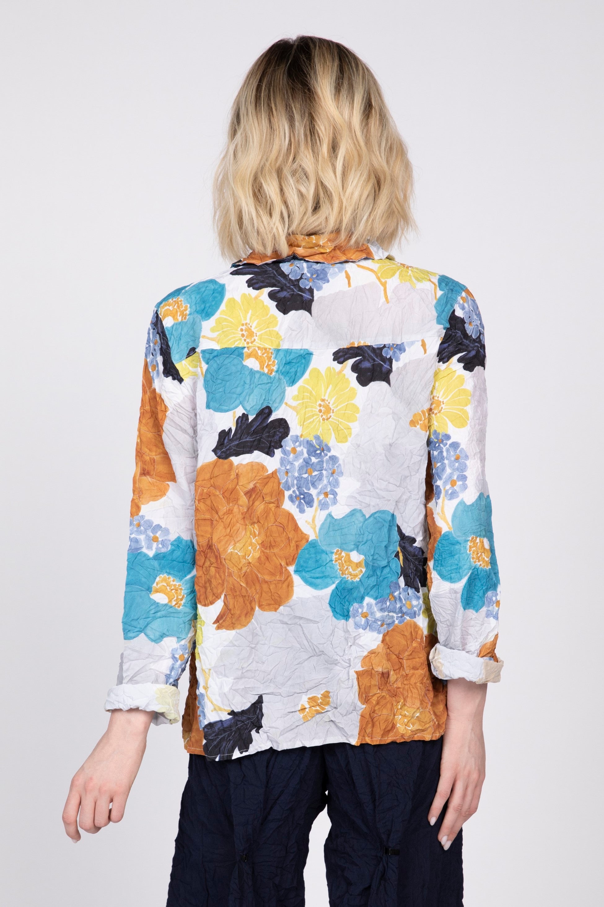 Olivia Crimped Crepe Floral Liv Top