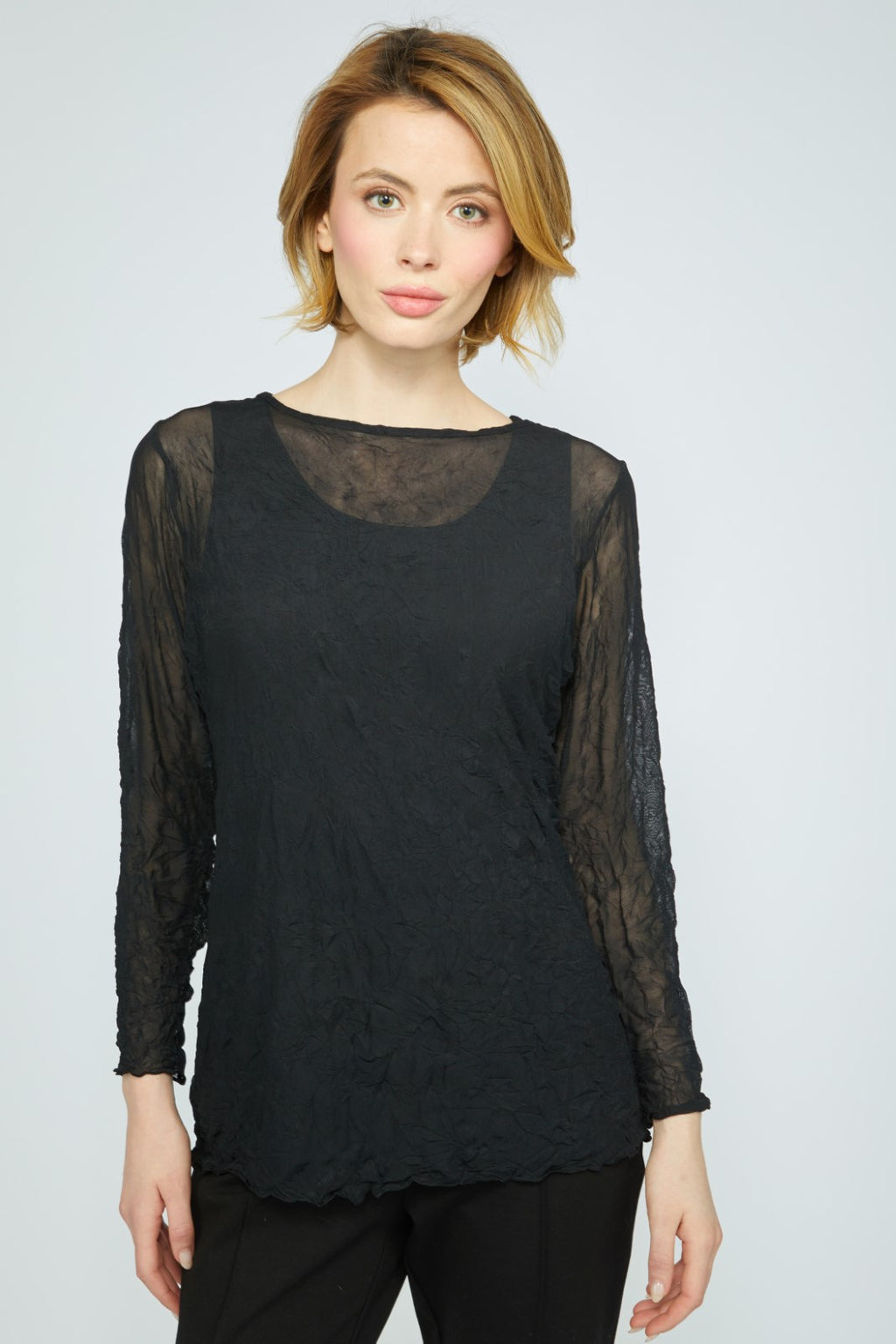 The Crinkle Mesh Layering Tee from Olivia in Black