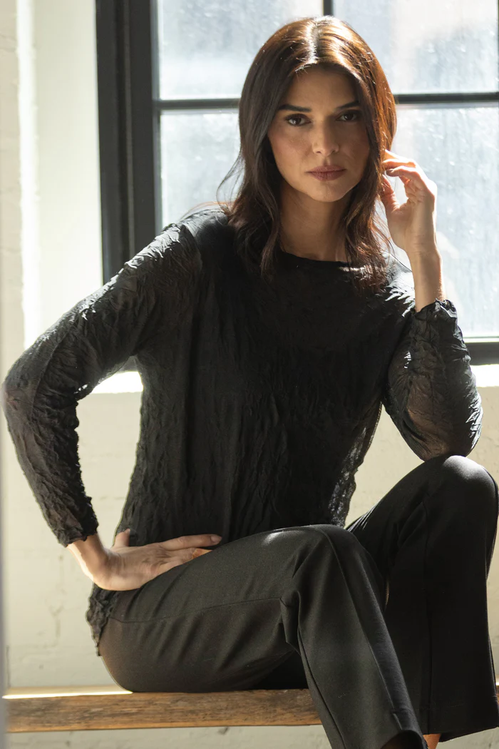 The Crinkle Mesh Layering Tee from Olivia in Black