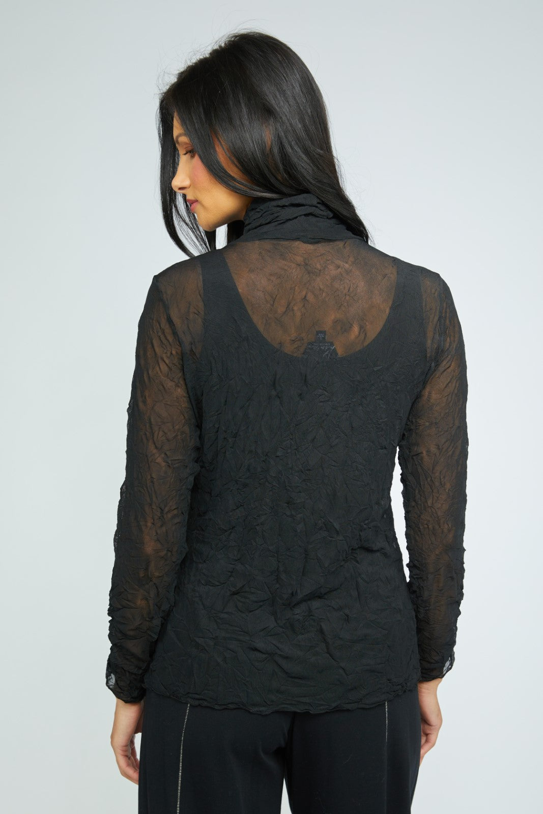 Olivia's Crinkle Mesh Ruched Turtleneck 