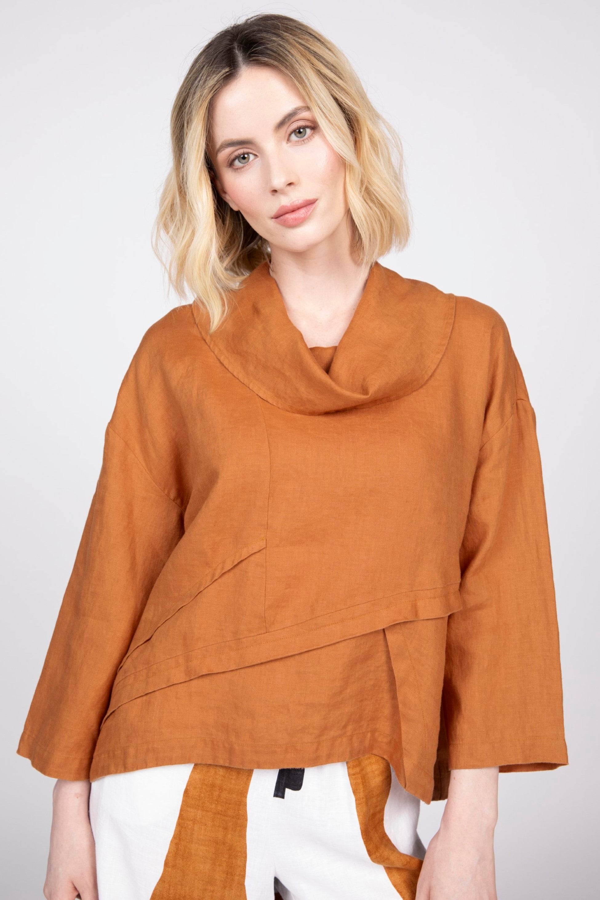 Olivia's Crossroads Seamed Cowl in Cinnamon