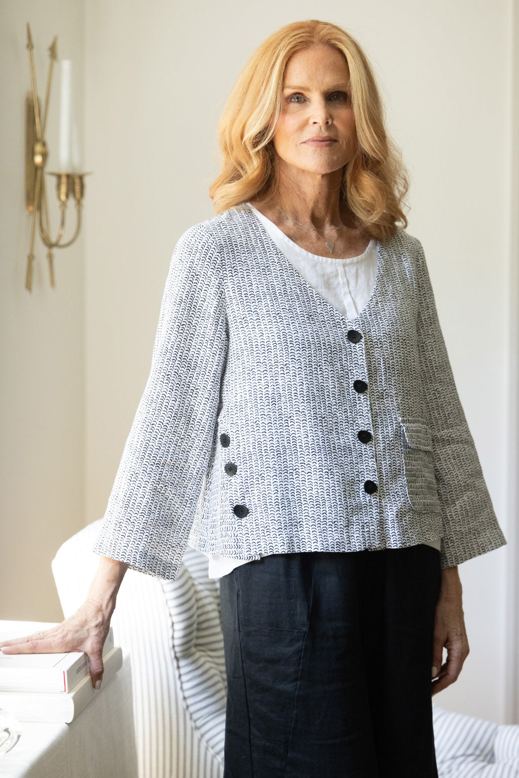Olivia's Flax Stripe Jacket in White