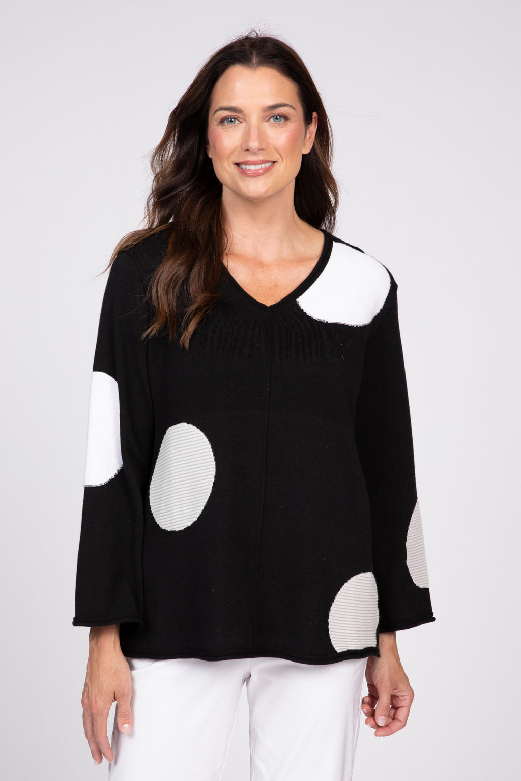 Olivia's Full Circle Dot V-Neck Sweater in Black