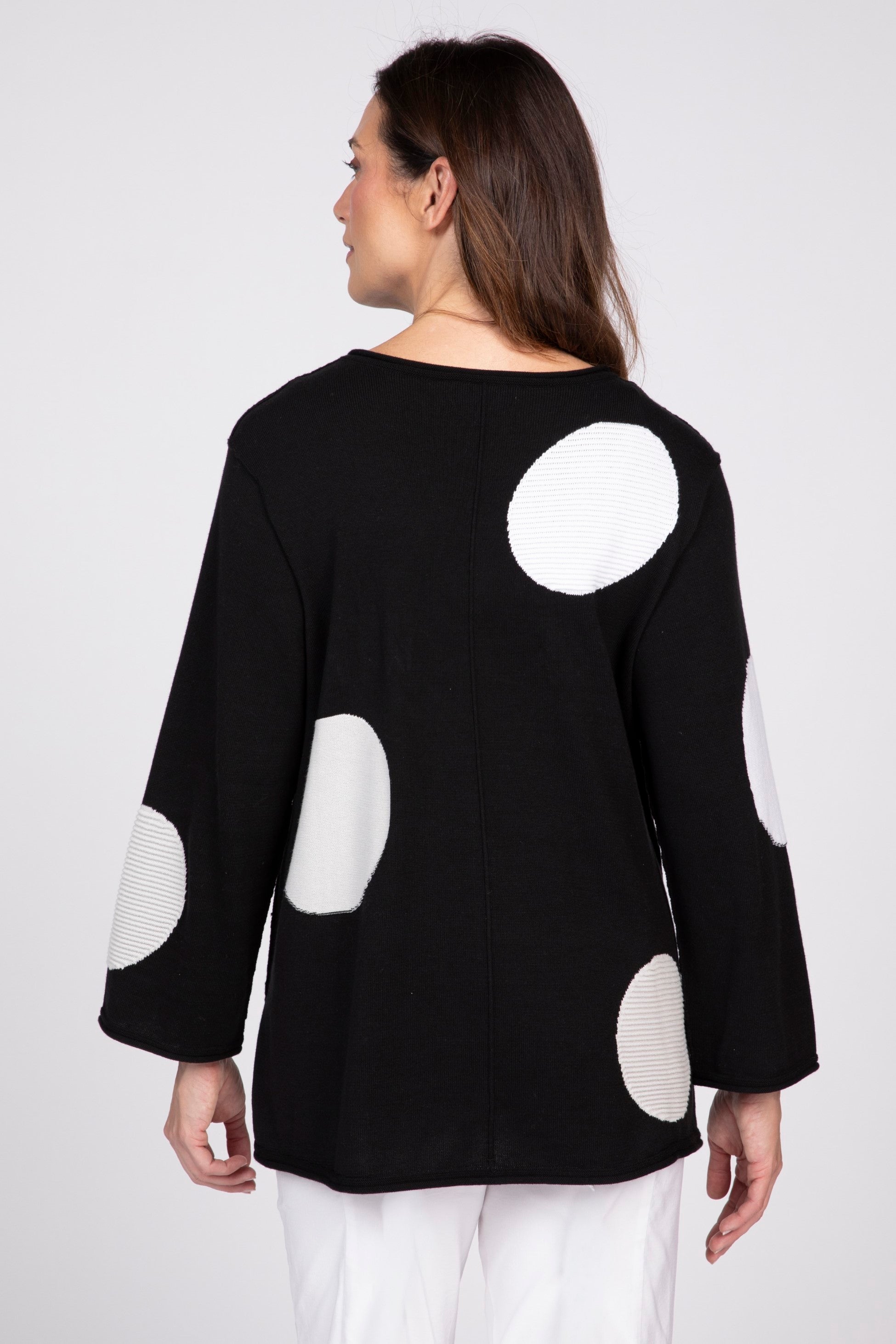 Olivia's Full Circle Dot V-Neck Sweater in Black
