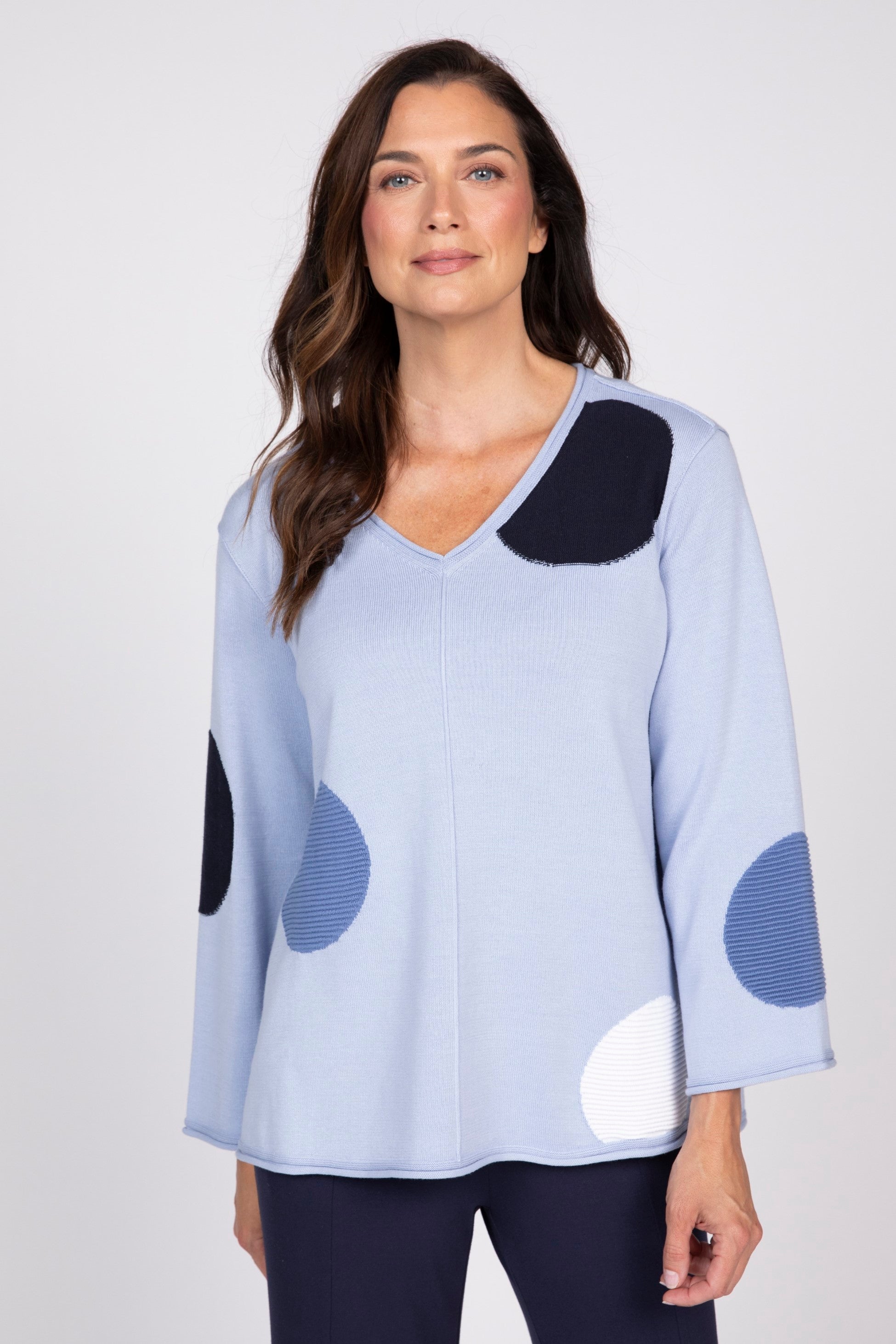 Olivia's Full Circle Dot V-Neck Sweater in Rain