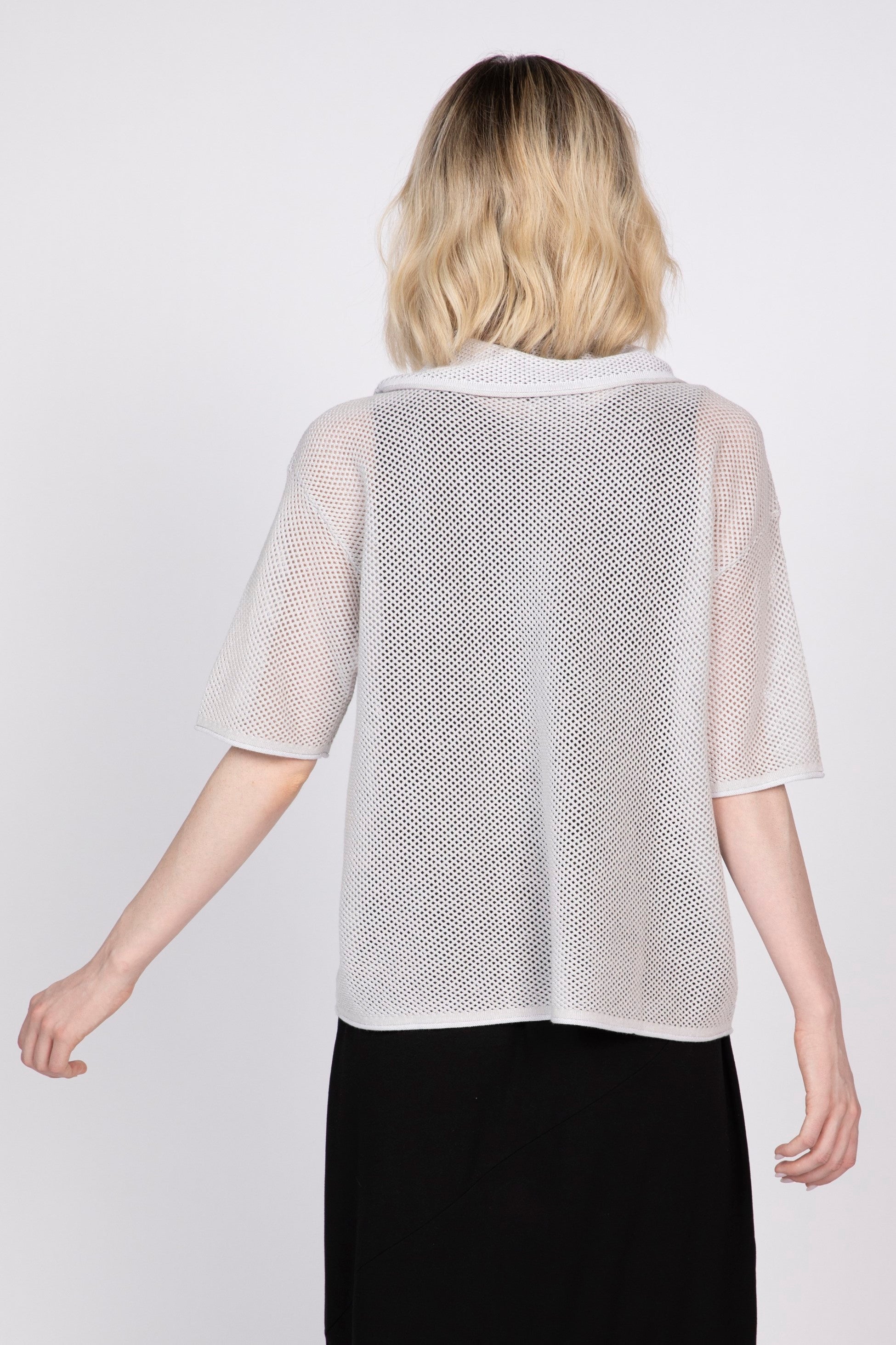 Olivia Mesh Stitch Drape Neck Topper in Sand