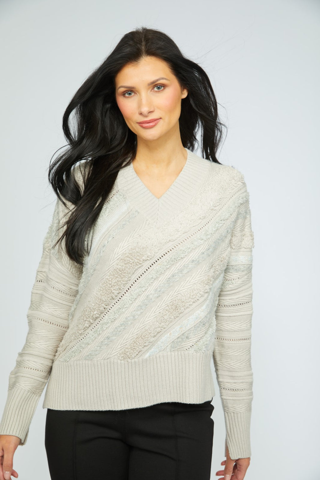 Olivia Mixed Media Sweater in Cloud