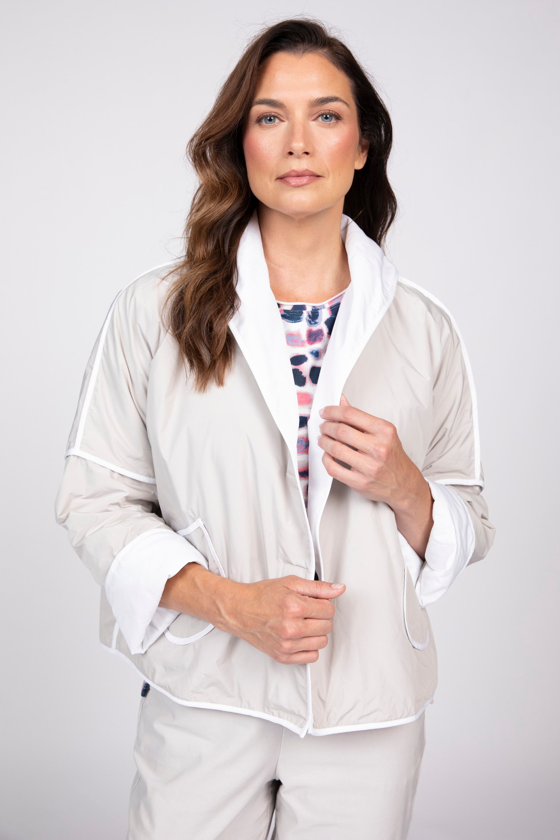 Olivia's Reversible Shawl Jacket in Sand