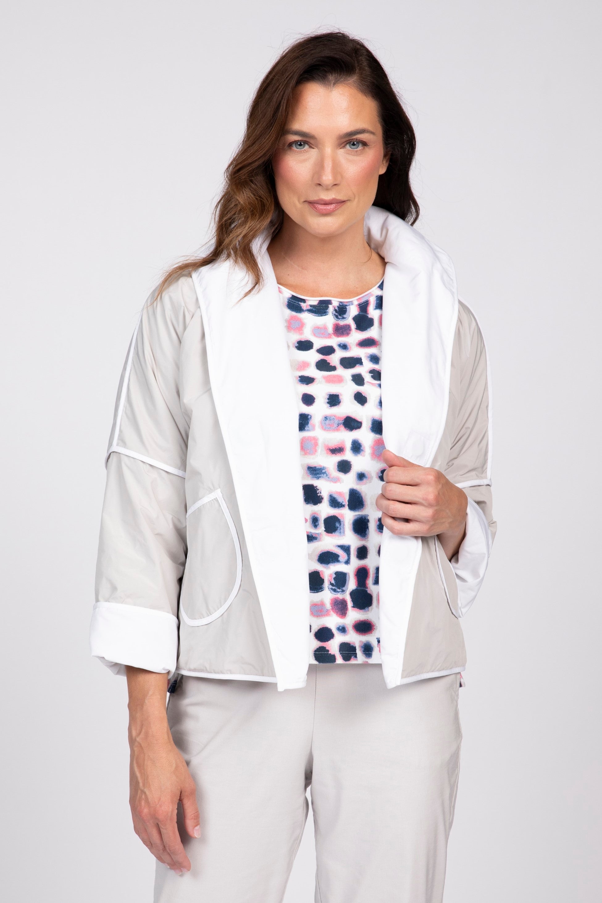 Olivia's Reversible Shawl Jacket in Sand