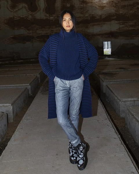 Ozai N Ku's Fisherman Stripe Sweater in Blue