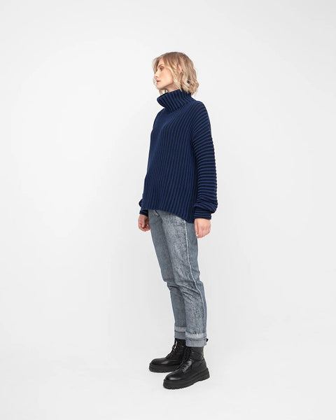 Ozai N Ku's Fisherman Stripe Sweater in Blue