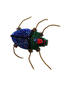 PSQUUARE Hand Embroidered Blue Green Beetle Brooch