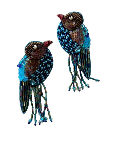 PSQUUARE Hand Beaded Blue Bird Earrings