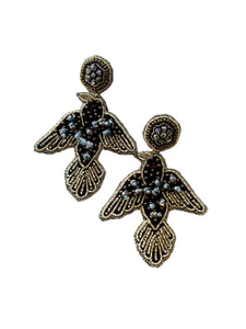 PSQUUARE Hand Beaded Black Bird Earrings