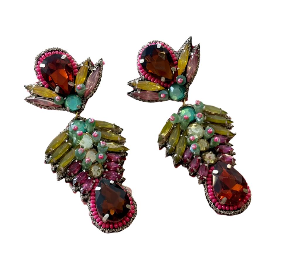 PSQUUARE Hand Beaded Clear Peacock Earrings