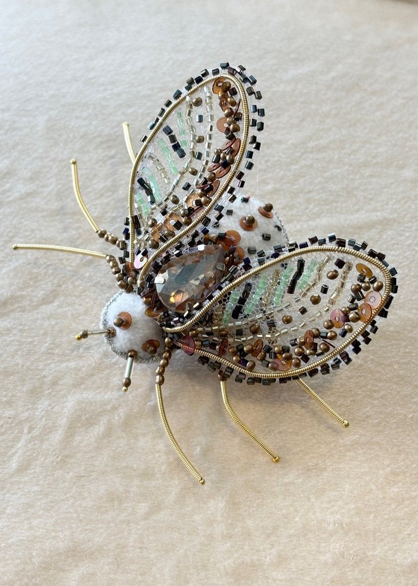 PSQUUARE Hand Beaded Multicolor Sheer Beetle Brooch