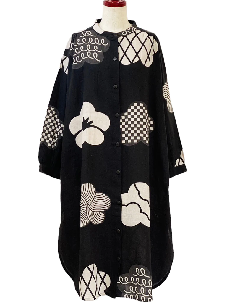 Ume Print Button Front Dress