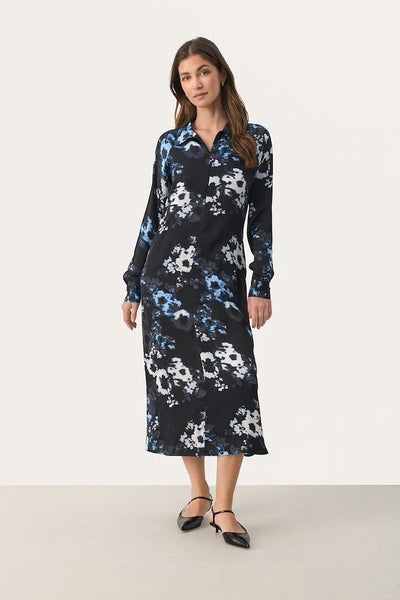 Part Two Lamiya Dress in Dark Navy Blurred Flower