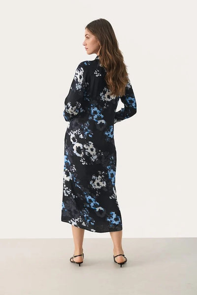 Part Two Lamiya Dress in Dark Navy Blurred Flower