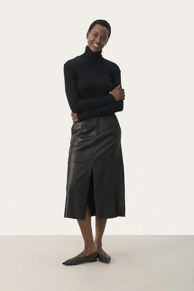 Part Two Lori Leather Skirt in Black