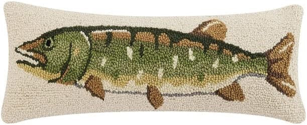 Northern Pike Hooked Wool Pillow